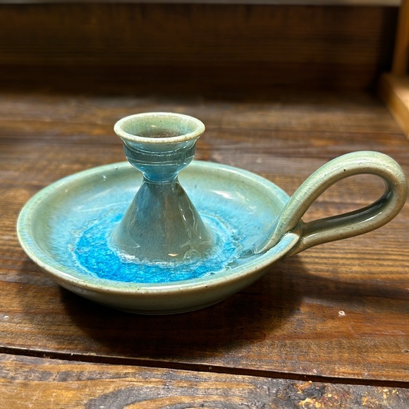 Other - Studio Art Pottery Taper Candle Stick Holder Handmade Turquoise Color Stoneware